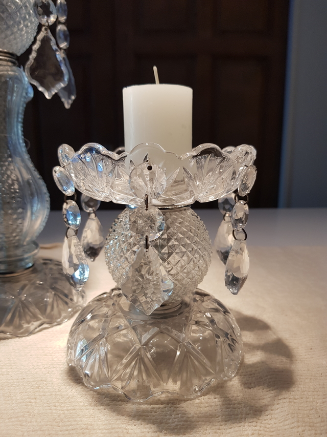 Set Candelabro c/caireles diamante  transp.  30CM y 14cm