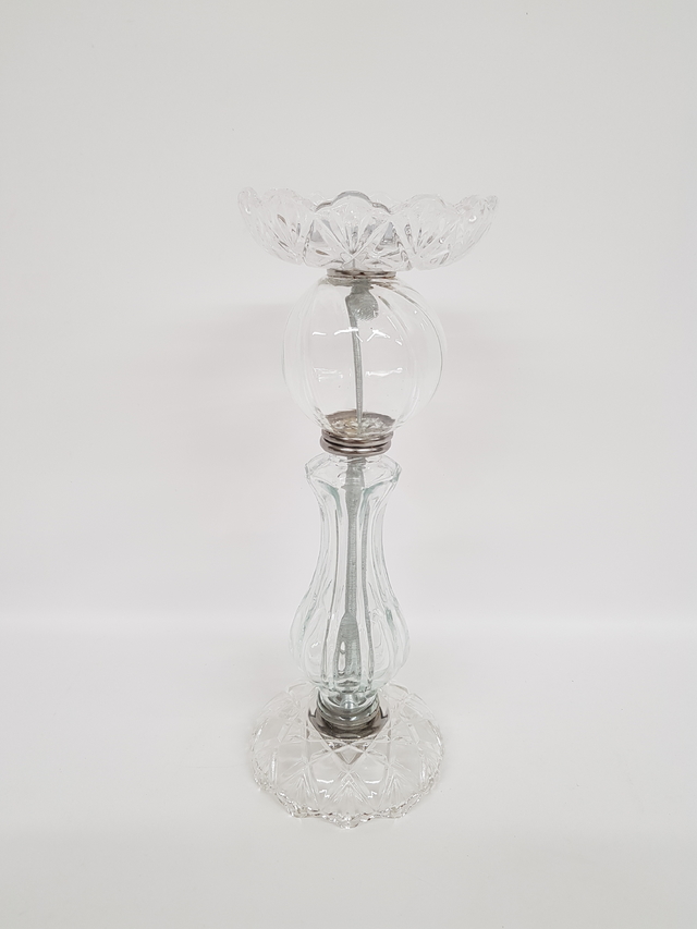 Set candelabros gajos c/bocha transp. s/caireles 30CM y 15cm