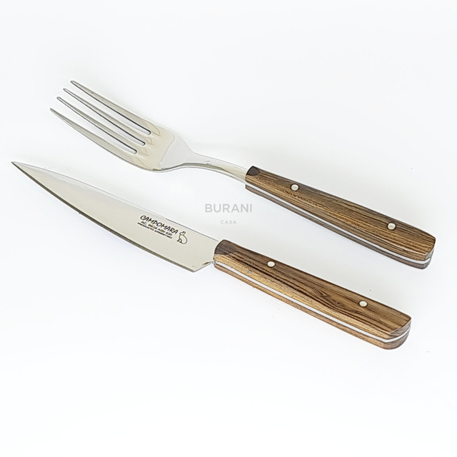 Set de Asado Tenedor y Cuchillo 12cm c/Vaina cuero