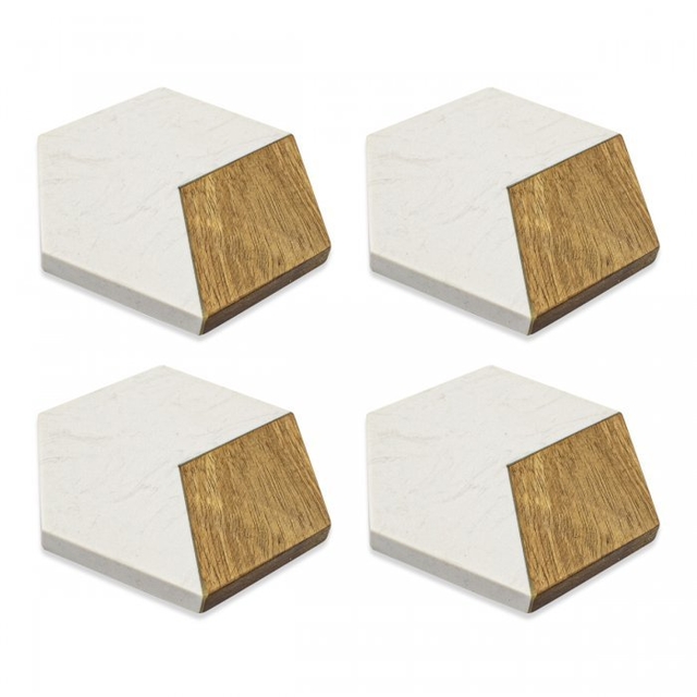 Set x 4 Posavasos Hexagono - Mármol y Madera