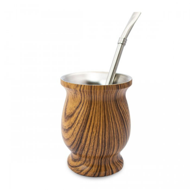 Mate c/Bombilla Acero Inox - Roble Claro