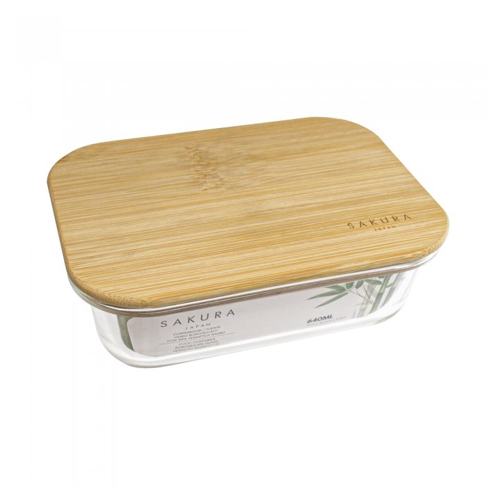 Contenedor de Vidrio Rectangular c/Tapa Bamboo 640ml - Sakura