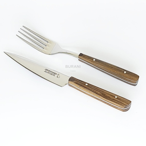 [CM613] Set de Asado Tenedor y Cuchillo 12cm c/Vaina cuero