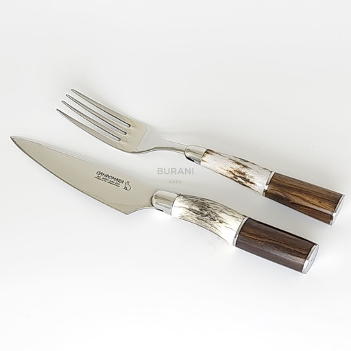 [CM217] Set Asado Embutido 13,5cm - Madera y Asta Ciervo