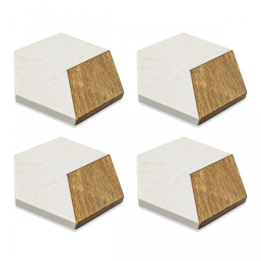 [11016] Set x 4 Posavasos Hexagono - Mármol y Madera