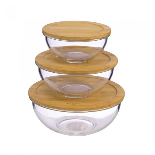 [20360] Bowls de Vidrio c/Tapa Bamboo x (3und) - Sakura